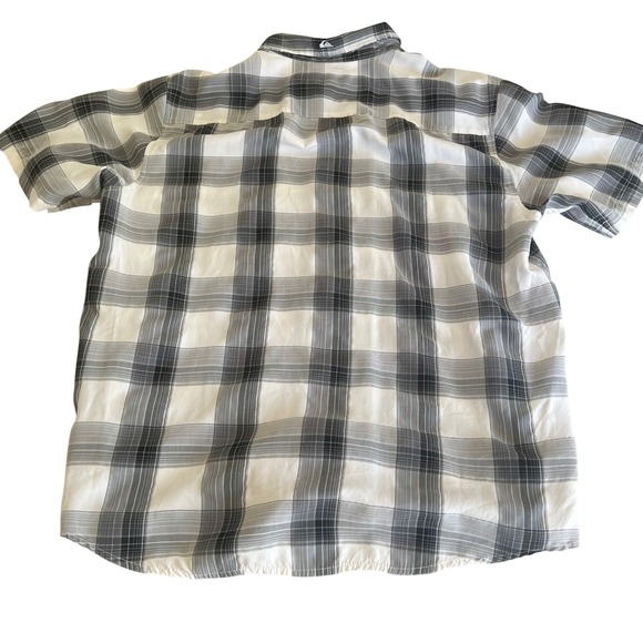 Indie Skater Grunge Plaid Oversized Shirt Button Up Short Sleeve Dad‎ Grey Black - Picture 7 of 7